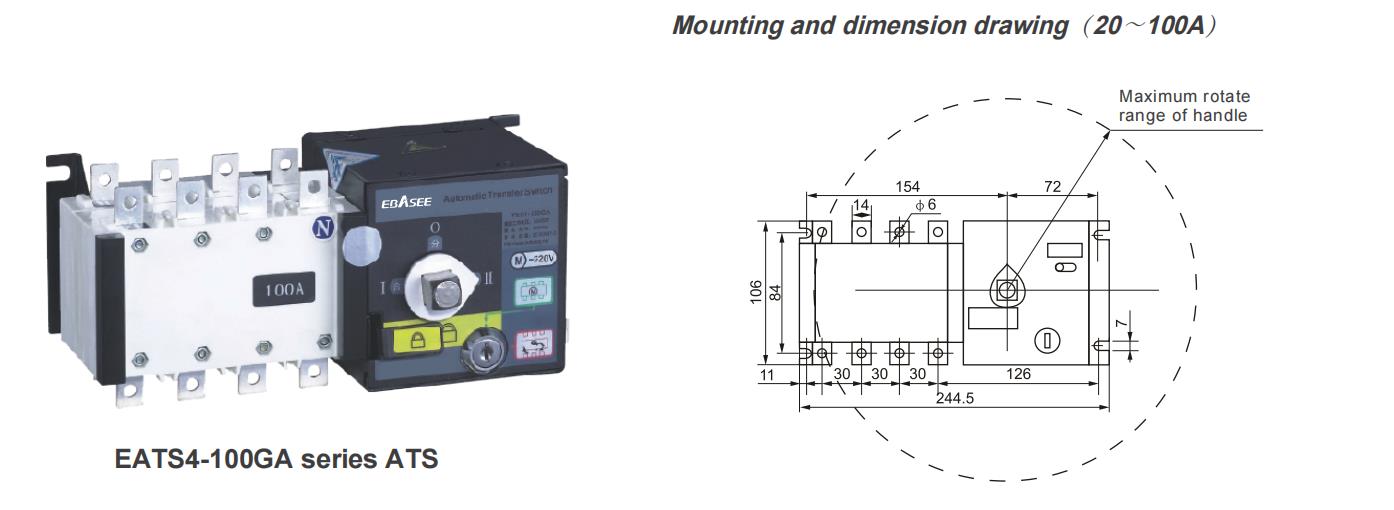 EATS4 PC Class Dual-Power Automatic Transfer Switch Dimensions