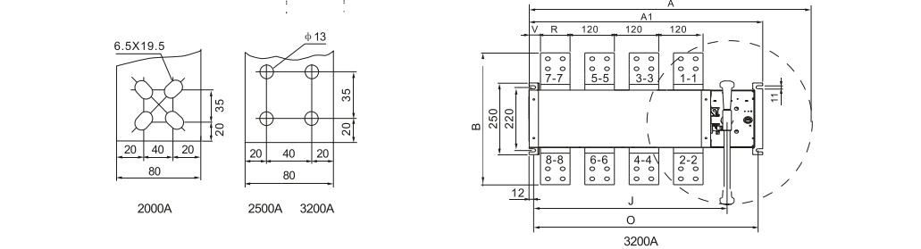 EATS4 PC Class Dual-Power Automatic Transfer Switch Dimensions