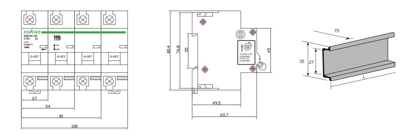 MCB mini circuit breaker Dimensions