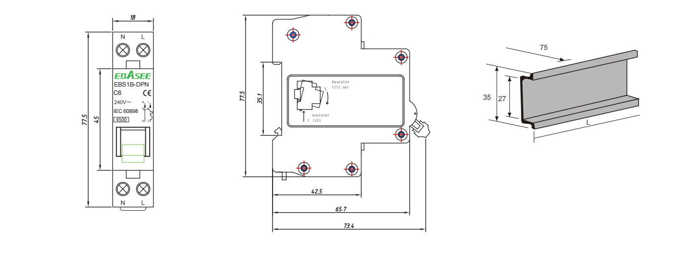 DPN circuit breaker 63A 1P Denmission