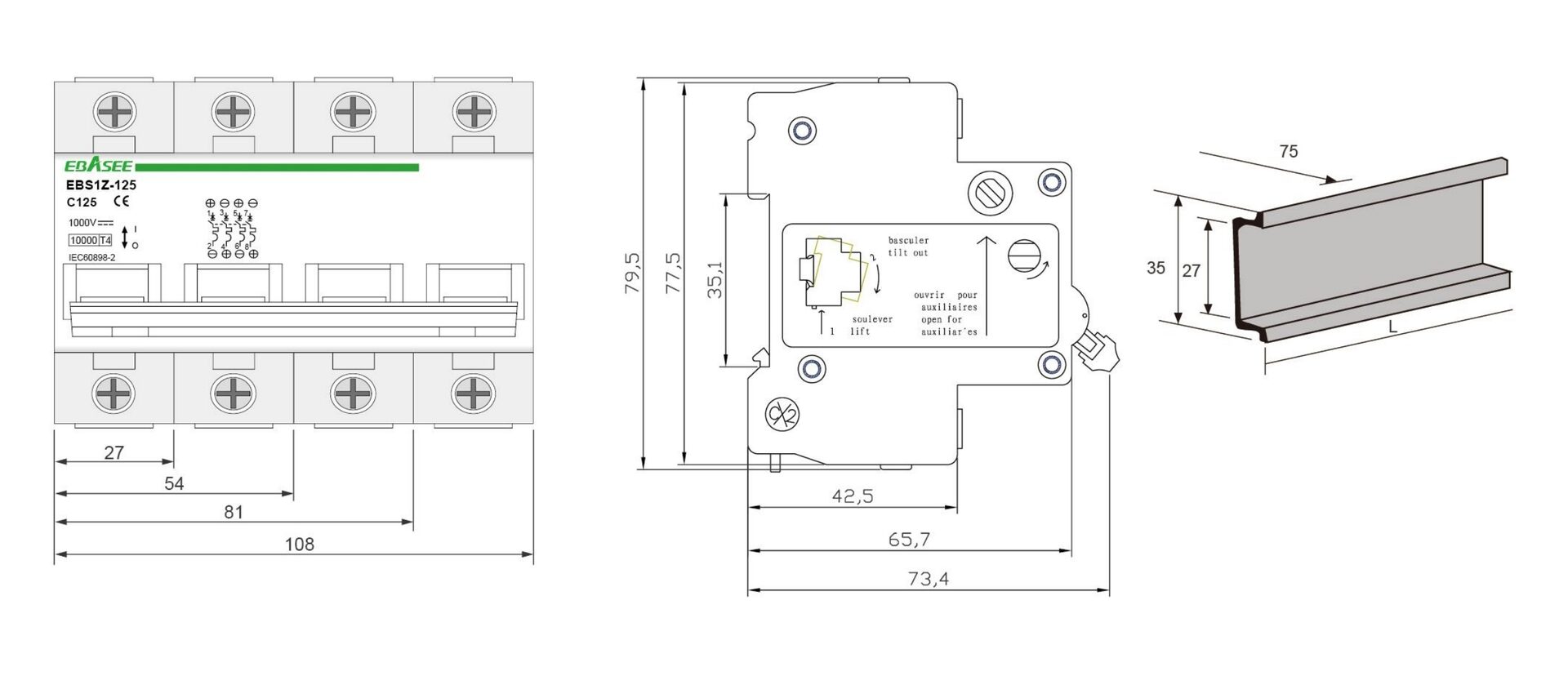 EBS1Z-125 DC MCB Dimension