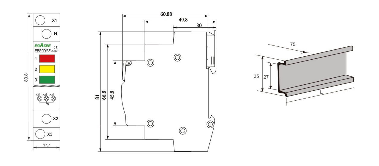 EBS9D-3F indicating light dimension