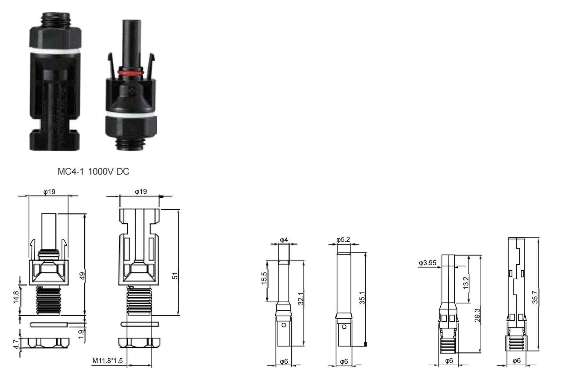 MC4 Photovoltaic DC connector Dimension