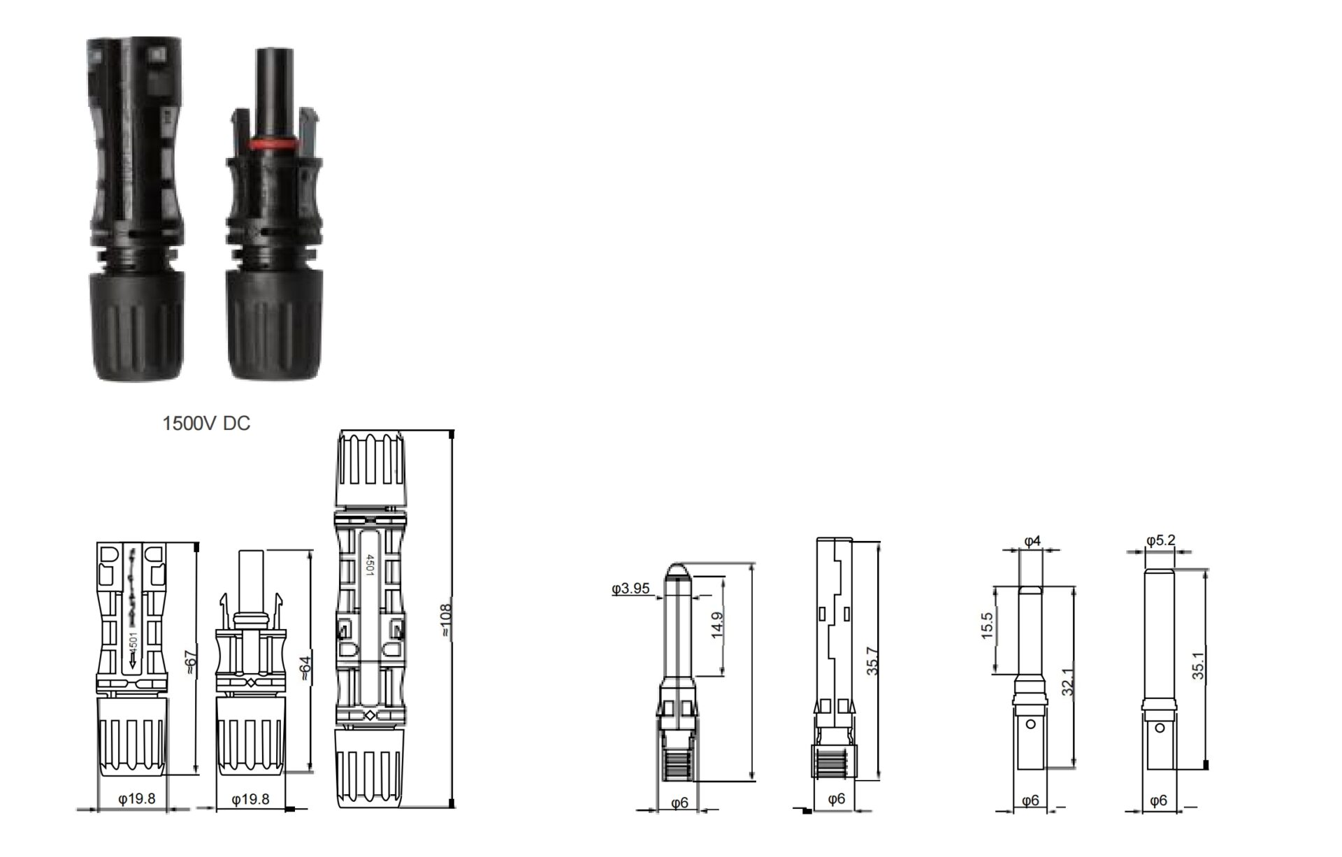 MC4 Photovoltaic DC connector Dimension