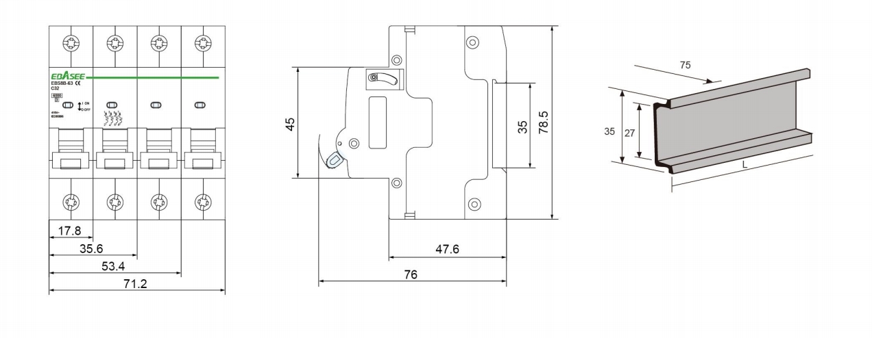 EBS8B miniature circuit breaker mcb Dimension