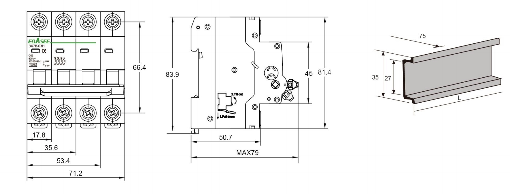 BX7B-63H circuit breaker Dimension